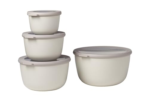 Mepal, Cirqula Set of 4 Multi Food Storage and Serving Bowls with Lids, Food Prep Containers, Deep, Nordic White,1 each: (17oz, 34oz, 68oz, 101 oz), 1 Set