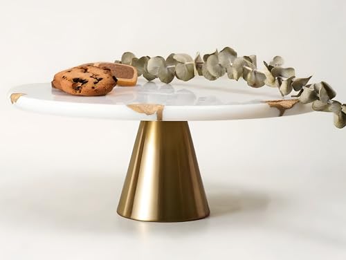 Real Marble Cake Stand by Balin Designs - White Marble 9' Round Cake Stand with Gold Stand - Smoothly Versatile Cake, Cupcake Stand - Ideal for Birthday Parties, Showers, Weddings Parties & Events