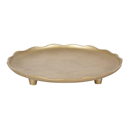 Kate and Laurel Alessia Modern Decorative Scalloped Round Footed Metal Tray, 16 Inch Diameter, Gold, Food-Safe Cast Aluminum Pedestal Transitional Tray with Rough Texture and Deckled Edge