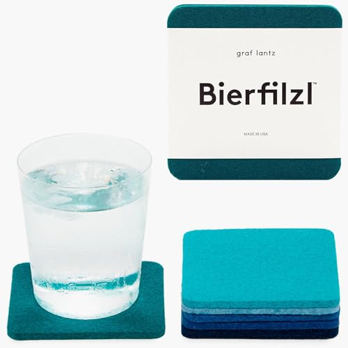 Graf Lantz - Bierfilzl Felt Coasters - Square - 100% Merino Wool - Moisture Wicking - Heat Resistant - Sustainable - Absorbent - Home Decor - Housewarming Gift - 6 Coaster Set - 4' x 4' x 5 mm - Ocean