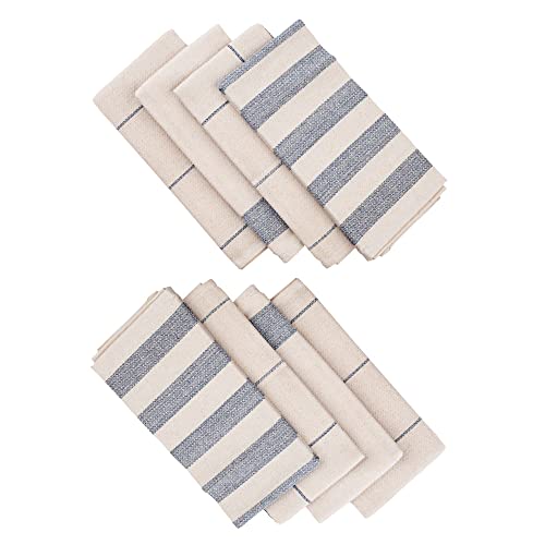 MEEMA Kitchen Towels and Dishcloths Sets of 4 | Large 20 x 28 Inch | Upcycled Cotton Tea Towel | Super Absorbent Cotton Dish Towels for Kitchen | Blue Stripes | Hand Towels