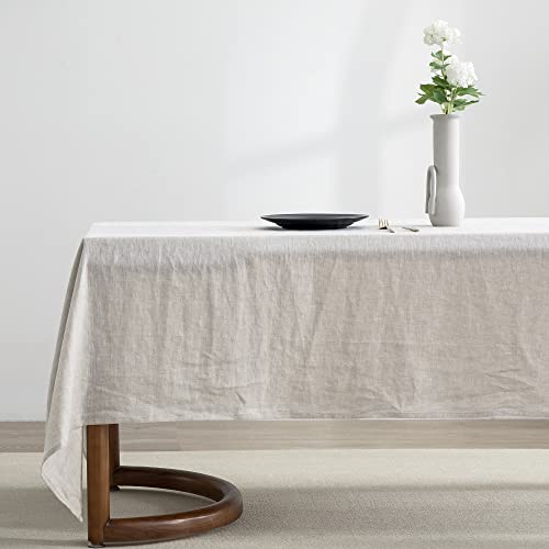 EVERLY 100% Pure Linen Rectangle Tablecloths 84Lx60W Inch for Dining,Parties,Weddings and Restaurants,Decorative Halloween,Thanksgiving,Christmas Table Cloth Machine Washable Tablecloth-Natural Linen