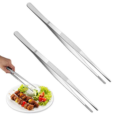2 PCS 12 Inch Tweezer Tongs,Stainless Steel Tweezers Tongs,Kitchen Cooking Tweezer Tongs with Precision Serrated Tips for Baking Decorating Beauty & Sea Food