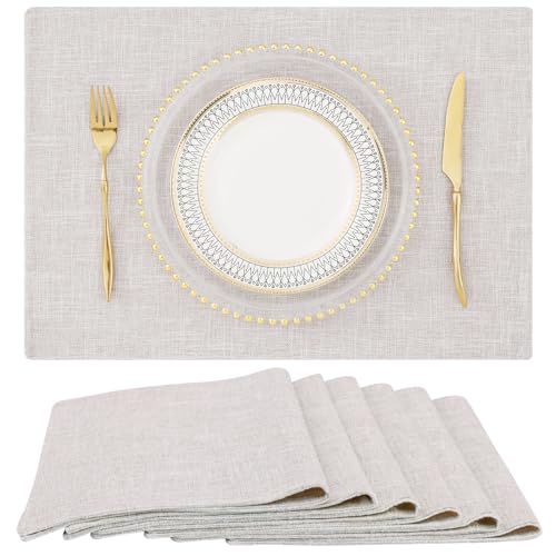 homing Neutral Beige Cloth Placemats Set of 6 – Cotton Linen Blend Washable Farmhouse Dining Table Mats for Indoors & Outdoors, Easy to Clean, 13 x 19 Inch