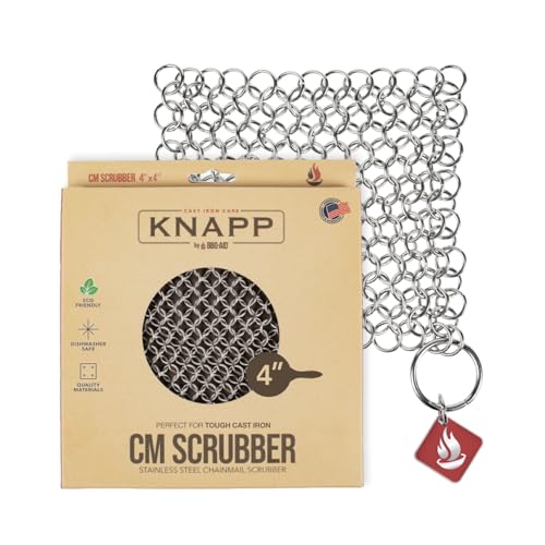 Knapp Made Original CM Scrubber 4' Chainmail Scrubber - Cleaner For Cast Iron, Stainless Steel, Hard Anodized Cookware and Other Pots & Pans