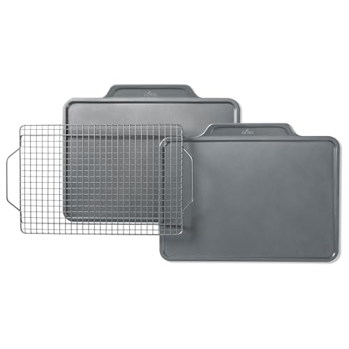All-Clad Pro-Release Nonstick Bakeware Set 3 Piece Oven Safe 450F Half Sheet, Cookie Sheet, Muffin Pan, Cooling & Baking Rack, Round Cake Pan, Loaf Pan, Baking Pan Grey