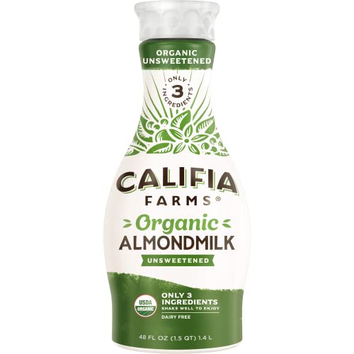 Califia Farms - Organic Unsweetened Almond Milk, 48 Oz, Dairy Free, Keto, Vegan, Plant Based, Organic Milk, Non GMO, Low Calorie, USDA Organic