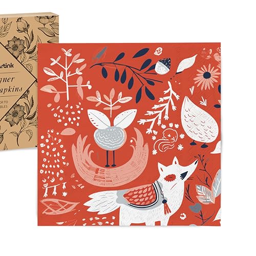 JoyfulArtink Premium Designer Paper Napkins, 3-Ply 6.5 x 6.5-inches Fold Disposable Decorative Lunch Dinner Napkin (30, Oriental Red)