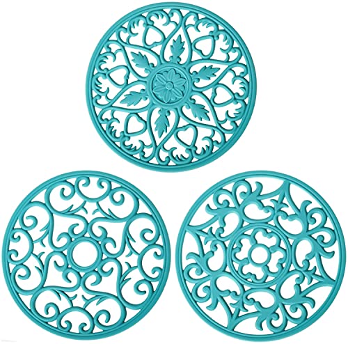 Smitchraft Silicone Trivets Hot Dishes, Pots & Pans, Hot Pads Kitchen Quartz Countertops, Pot Holders Trivet Mat, Non-Stick Heat Resistant Mats Counter & Table, Teal Kitchen Decor Accessories Set 3