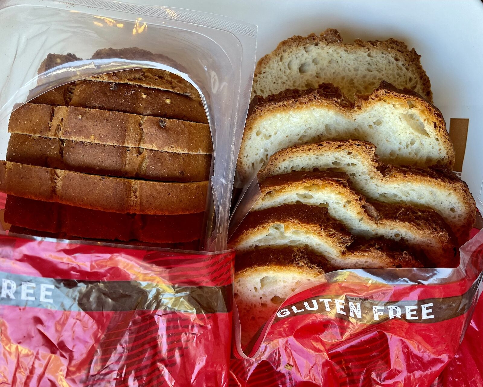 Canyon Bakehouse gluten-free bread's "Stay Fresh" and regular packaging