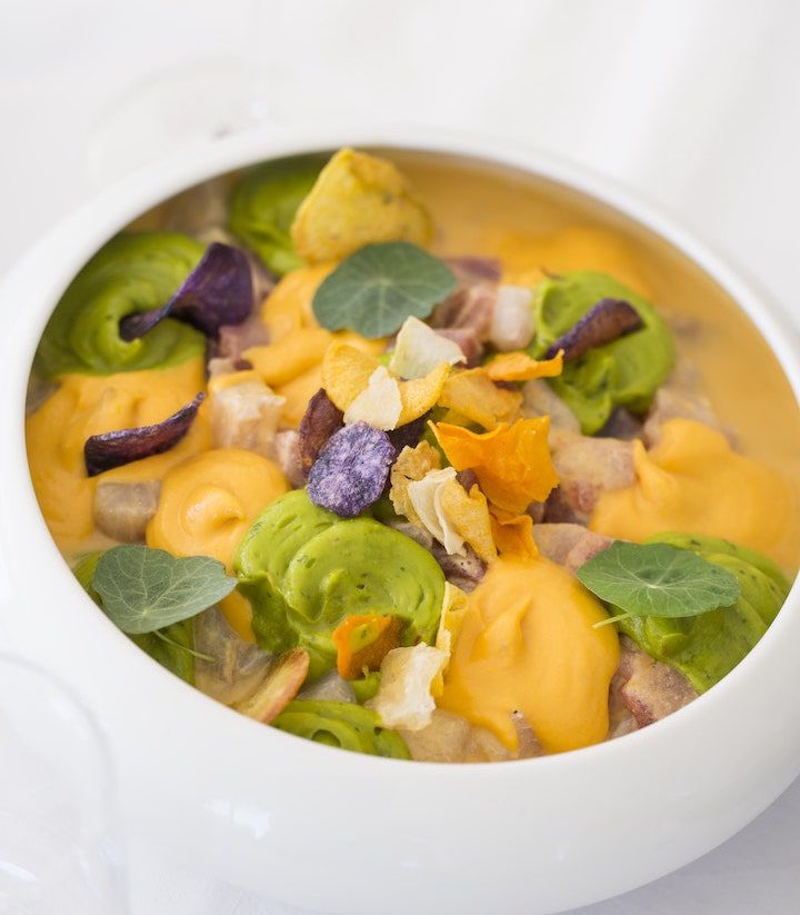 Tropical Ceviche with Guacamole and Sweet Potato Puree